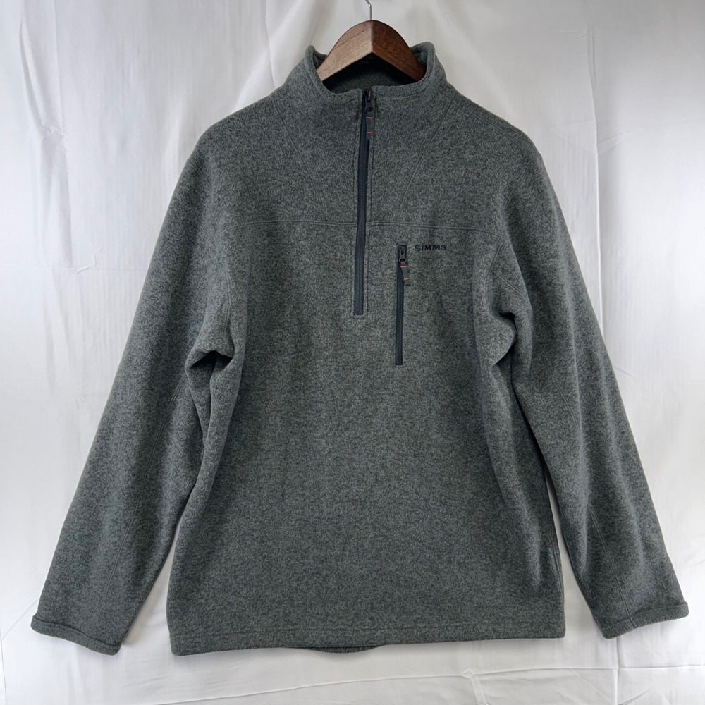 Simms Rivershed 1/4 Zip Fleece Pullover Mens Large Gray Heathered Fishing Jacket